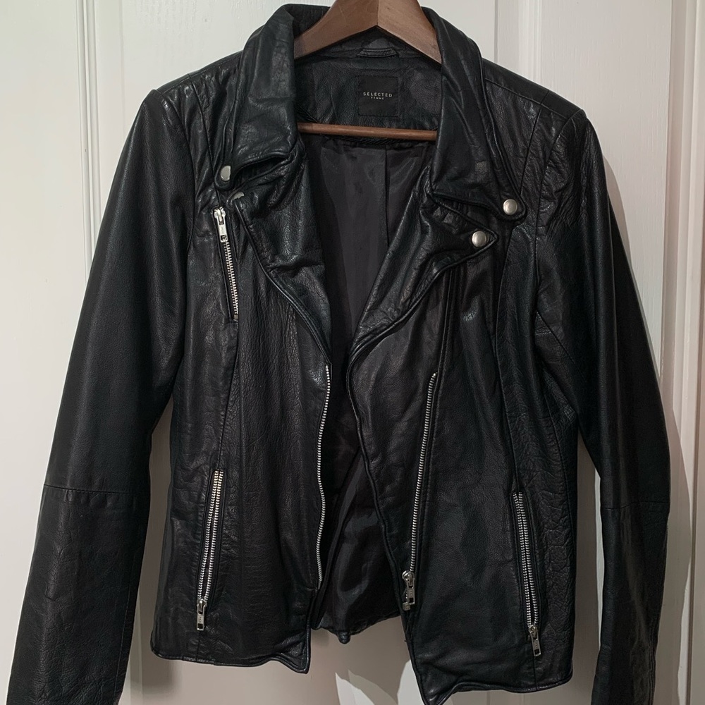 Selected Femme FOMA Genuine Black Moto Leather Jacket